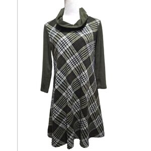 Jessica Howard Olive Green Plaid Cowl Neck Sweater Dress